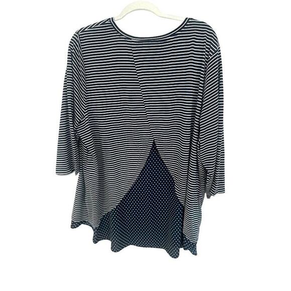 Cj Banks Womens Top Navy White Stripes Polka Dots XL Short Sleeves Plus Size 2X - Picture 4 of 10